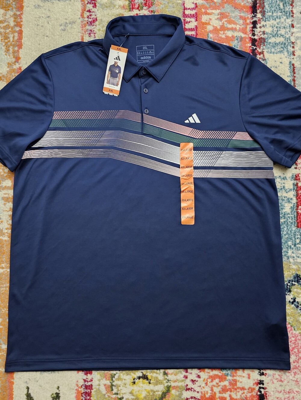 Adidas Golf Mens 2XL XXL Core Chest Stripe Polo Shirt Navy Blue